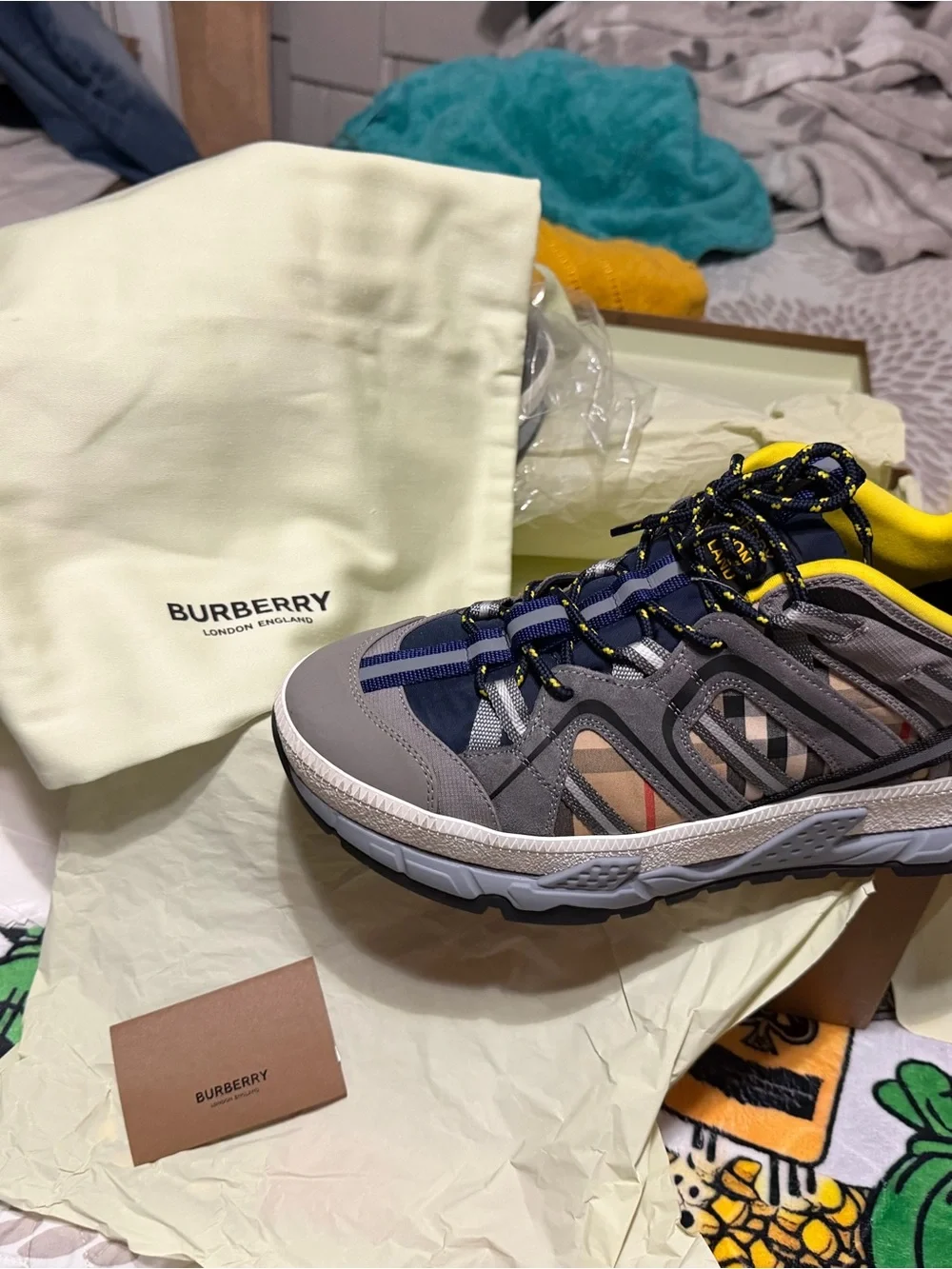 Burberry Grey and Blue Men's Trail Sneaker with Yellow Lining - Picture 4 of 5